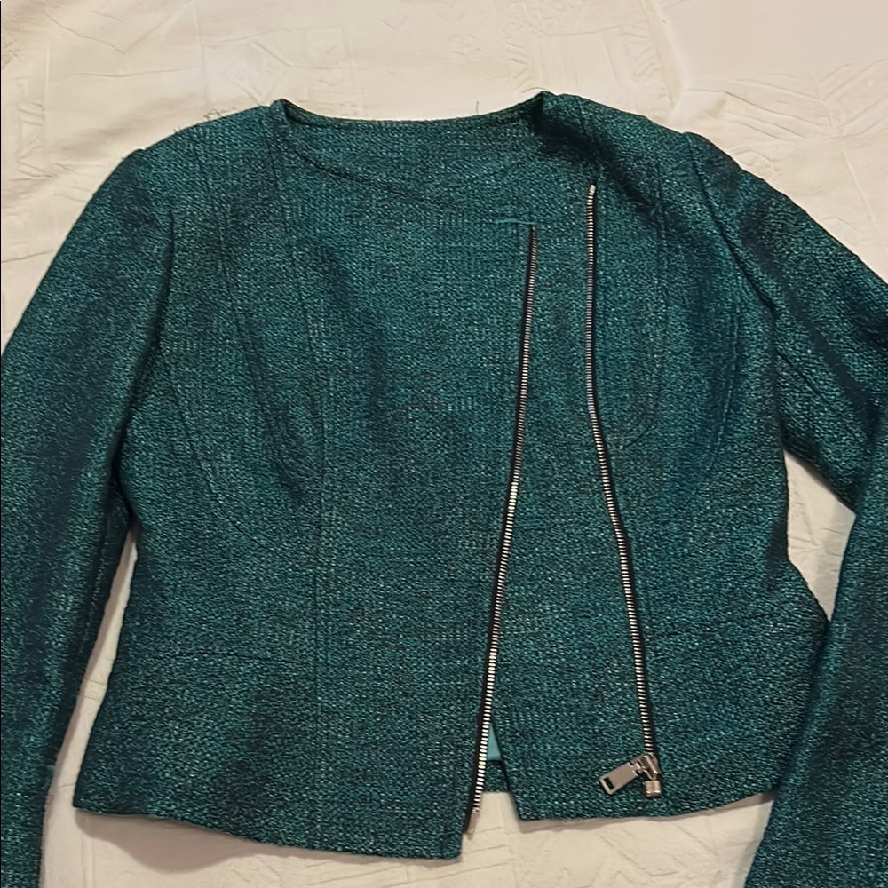 Elie Tahari Blue Blazer with Asymmetrical Zipper